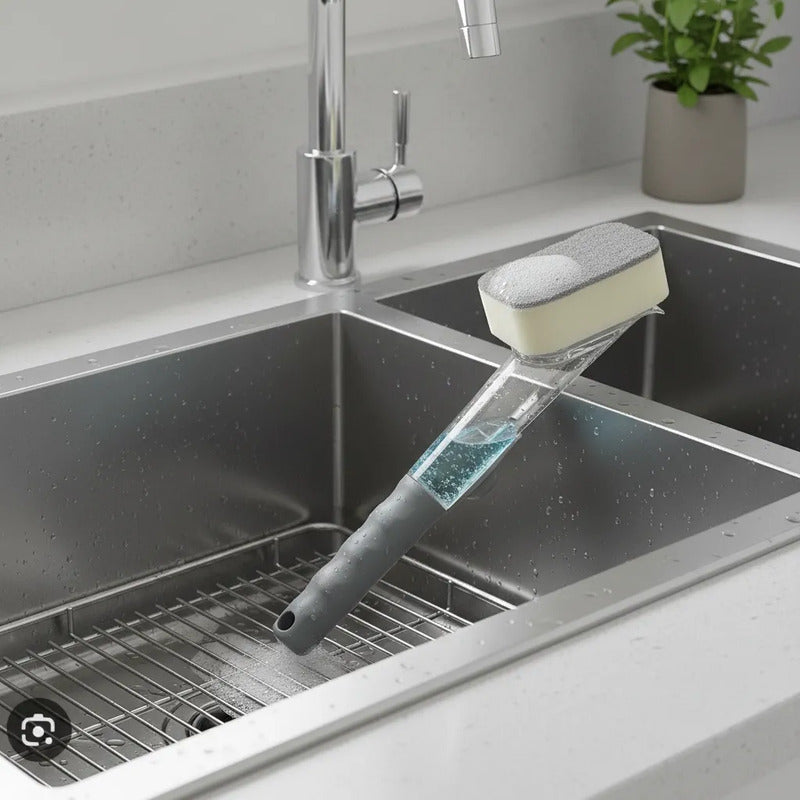 Esponja Limpiador De Loza Con Dispensador De Jabon 23.5cm Gris Oscuro