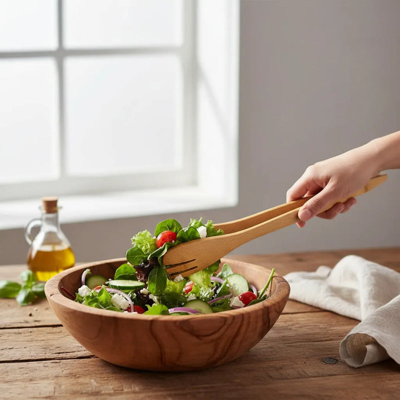 Pinza Para Alimento O Ensalada Cocina Bambú 30 Cm Madera