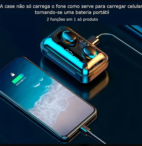 Audífonos Inalámbricos Bluetooth F9 Negro Luz Led In-ear Luz Azul Marino
