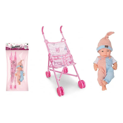Muñeca Con Coche De Juguete Rosa