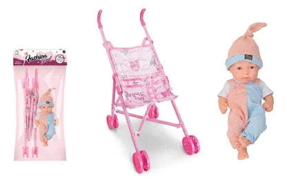 Muñeca Con Coche De Juguete Rosa