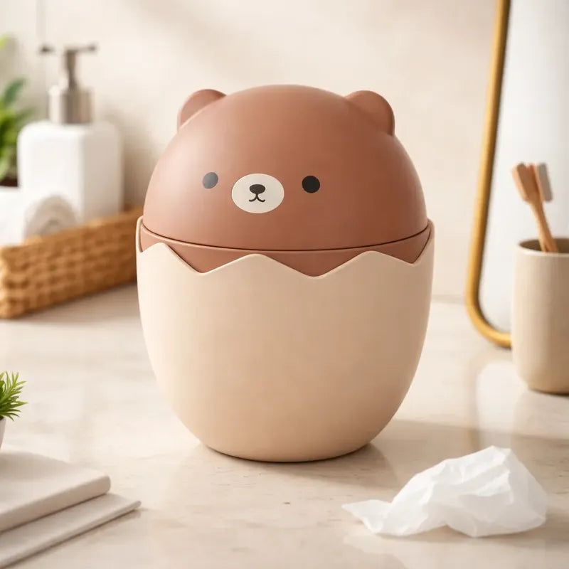 Basurero De Escritorio Con Tapa Diseño Oso Marrón
