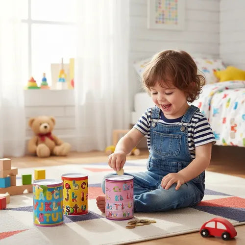 Pack 3 Alcancía Metálica Estampada Ahorro Monedas Infantil Alcancia Varios