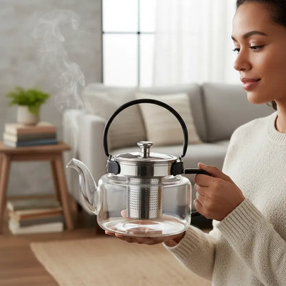 Tetera Infusor De Vidrio Té Infusor Acero Inoxidable 800 Ml Transparente
