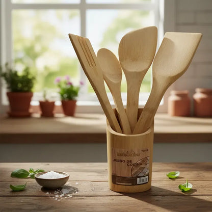 Juego De Utensilios Cocina Madera Resistente Madera