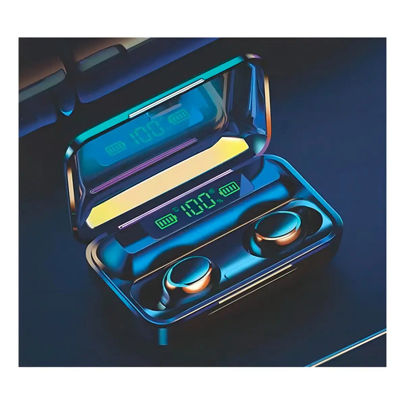 Audífonos Inalámbricos Bluetooth F9 Negro Luz Led In-ear Luz Azul Marino