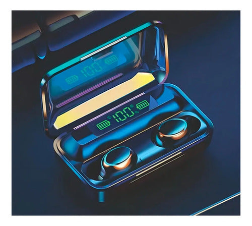 Audífonos Inalámbricos Bluetooth F9 Negro Luz Led In-ear Luz Azul Marino
