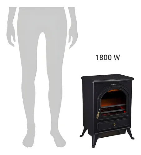 Estufa Eléctrica Calefactor Chimenea Clásica 1800w Aire Forz Negro