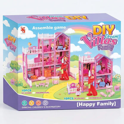 Casa De Muñecas 3 Pisos Con Accesorios Niña Rosado Rosa