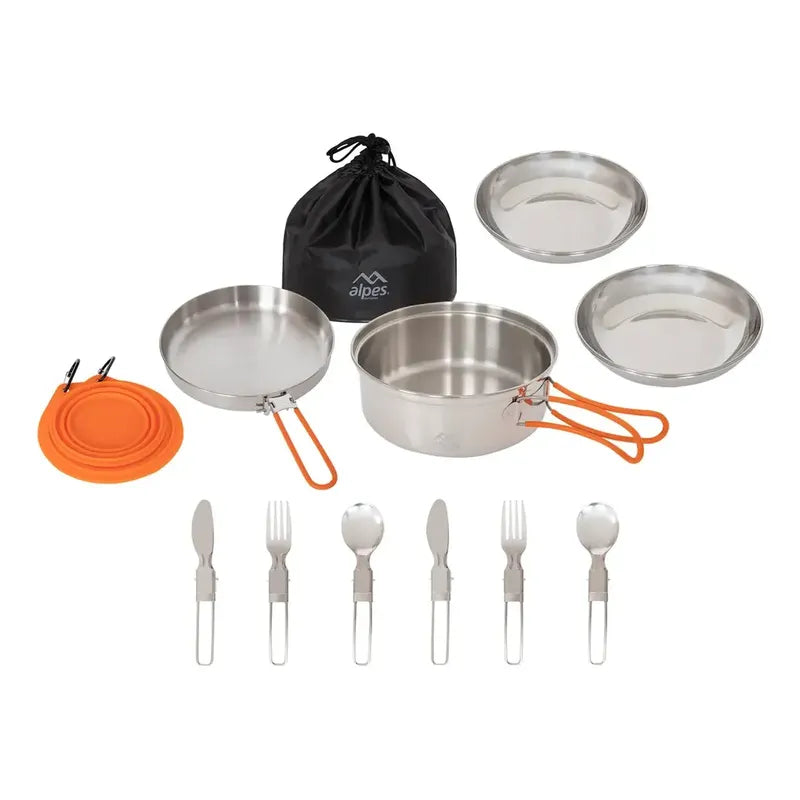 Set Accesorios Cocina Camping Inox 2 Personas Plateado