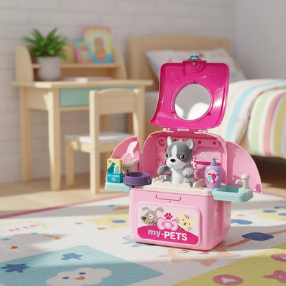 Juguete Set Mochila De Veterinario Mascotas Para Niños Rosa Chicle
