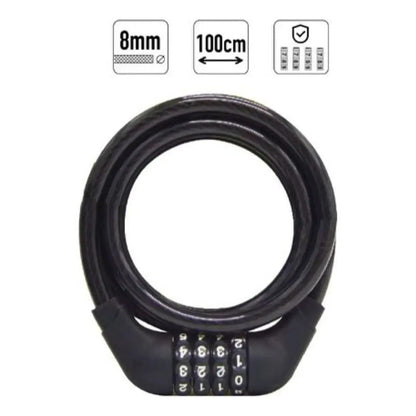 Candado Bicicleta Con Clave 1 Metro Cable Acero Seguridad An Negro