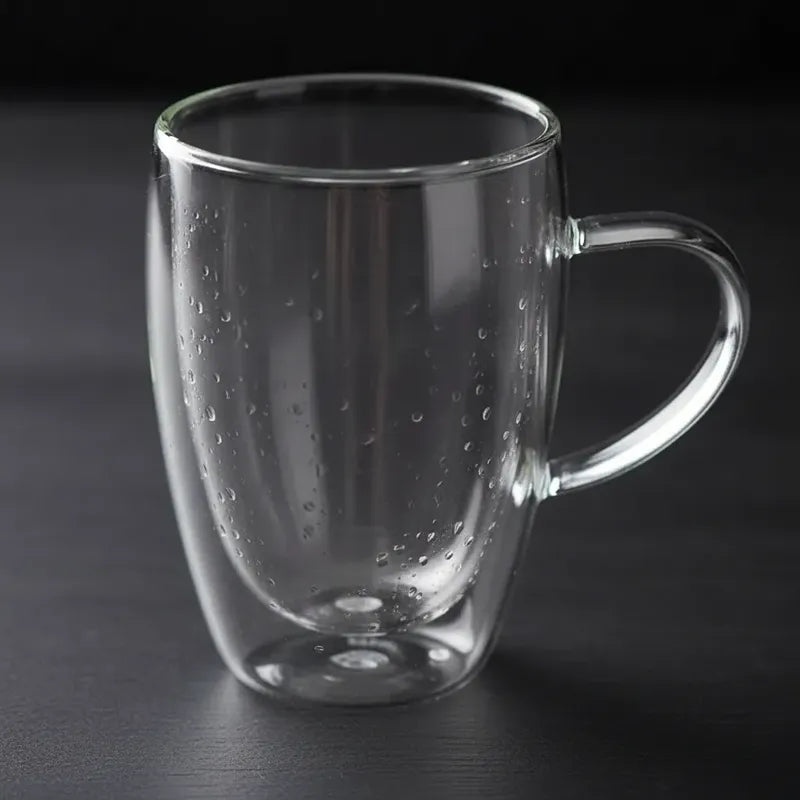 Pack 4 Vasos Doble Fondo 450ml Con Asa 14cm X 9cm Vidrio