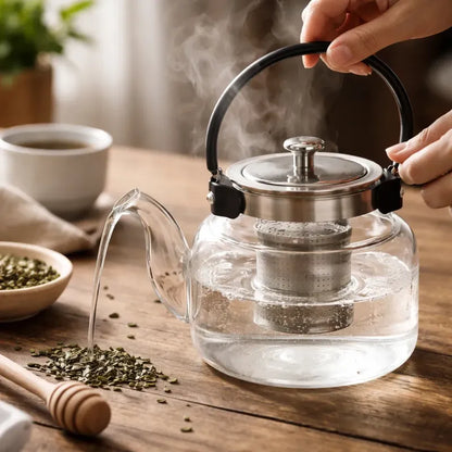 Tetera Infusor De Vidrio Té Infusor Acero Inoxidable 1.2l Transparente