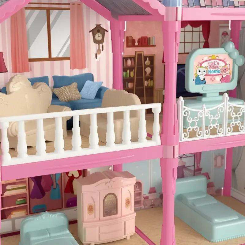 Casa De Muñecas Armable 71 Piezas Villa Role Play Set Rosa