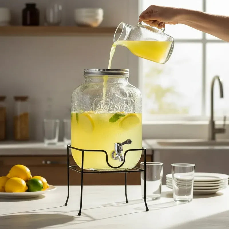 Dispensadores De Vidrio Para Bebidas Y Jugos Con Atril 5lts Vidrio