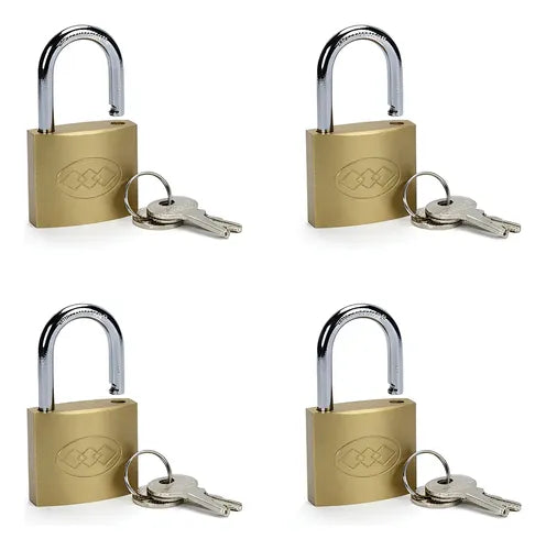 Pack 4 Candados 28mm Con Llaves Seguridad Dorado Mochila Lok Dorado