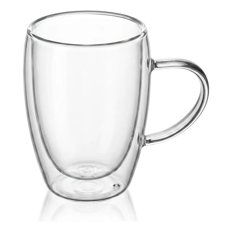 Pack 4 Vasos Doble Fondo 450ml Con Asa 14cm X 9cm Vidrio