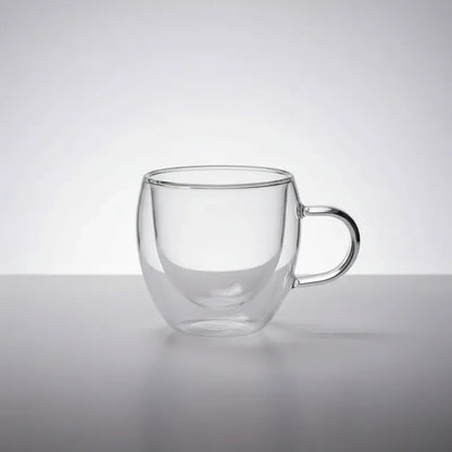 Pack 4 Tazas De Vidrio Doble Pared Con Asa 150 Ml Transparente