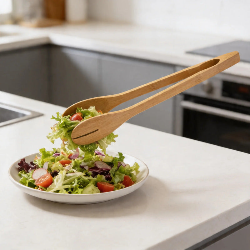 Pinza Para Alimento O Ensalada Cocina Bambú 30 Cm Madera