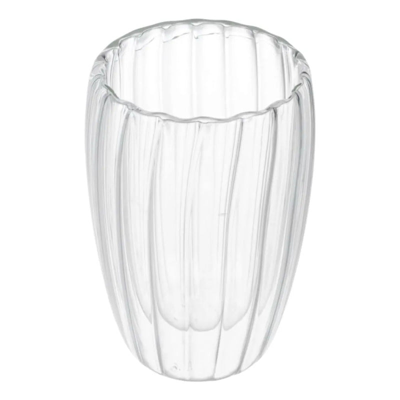 Pack 4 Vasos De Vidrio Doble Pared 450 Ml - Diseño Rayado Vidrio