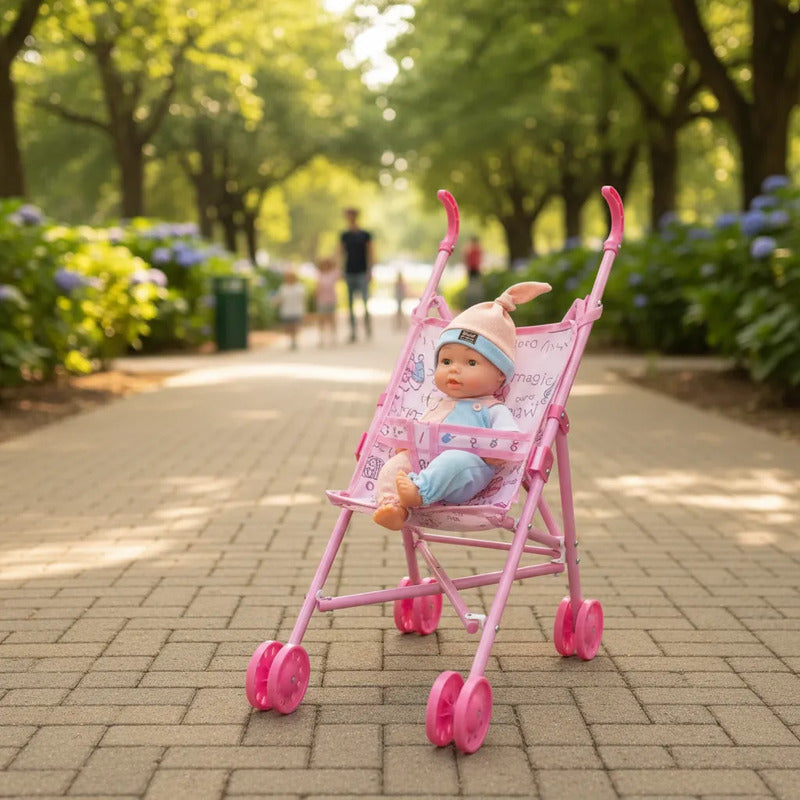 Muñeca Con Coche De Juguete Rosa