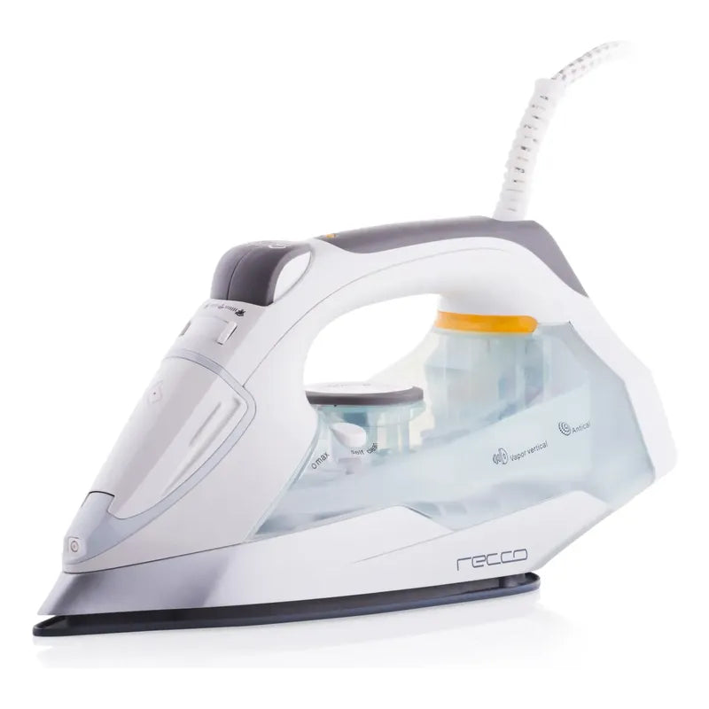 Plancha A Vapor Recco 2000w Suela Cerámica Antiadherente Blanco