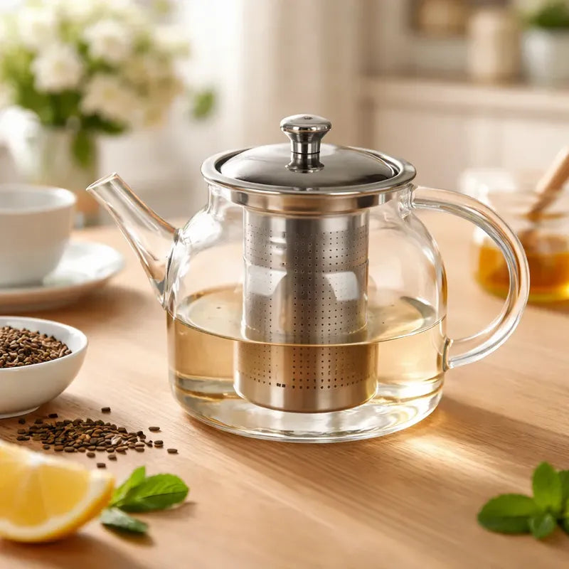 Tetera Infusor De Vidrio Té Infusor Acero Inoxidable 1.5 L Transparente