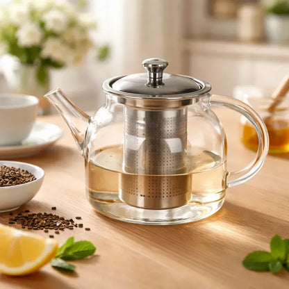 Tetera Infusor De Vidrio Té Infusor Acero Inoxidable 1.5 L Transparente