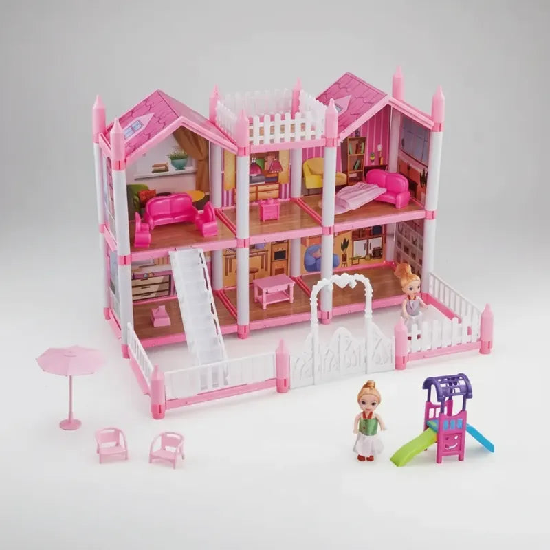 Casa De Muñecas 2 Pisos Con Accesorios Niña Rosado Rosa