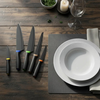 Set 6 Cuchillos Mango Plástico Negro