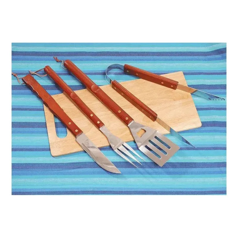 Kit De Herramientas Para Asado 4 Piezas Con Tabla