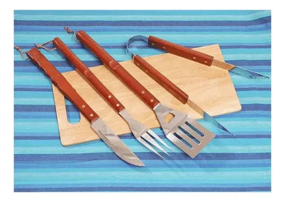 Kit De Herramientas Para Asado 4 Piezas Con Tabla