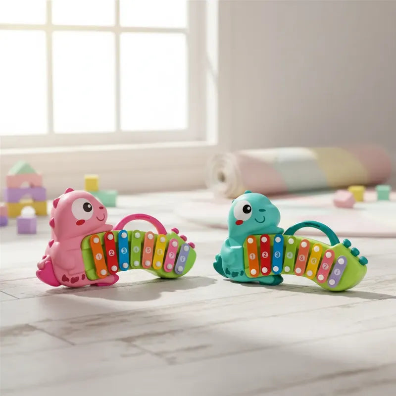Xilófono Infantil Dinosaurio Musical Educativo 8 Notas Celeste