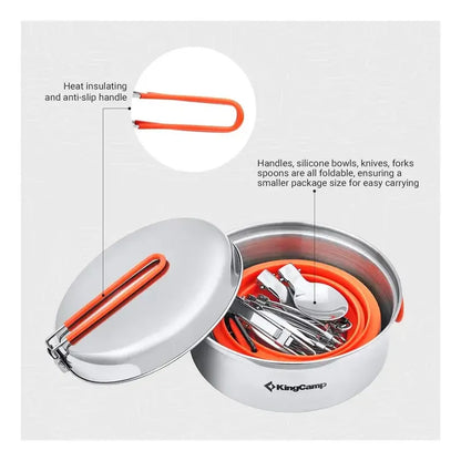 Set Accesorios Cocina Camping Inox 2 Personas Plateado