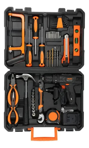 Kit Taladro 12v 10 Mm + Herramientas Manuales Y Accesorios