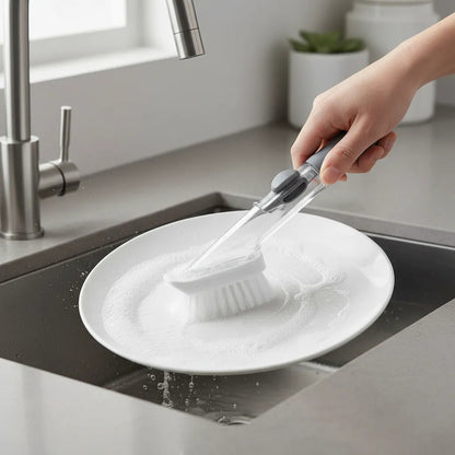 Cepillo Lavaplatos Con Dispensador De Jabón  Gris 23.5cm Gris