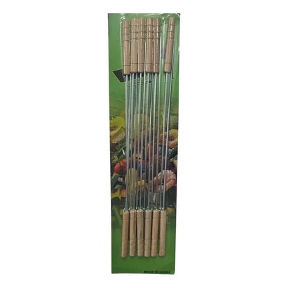 Set 12 Brochetas Anticucho 30 Cm, Metálico Y Madera Plateado
