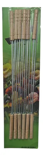 Set 12 Brochetas Anticucho 30 Cm, Metálico Y Madera Plateado