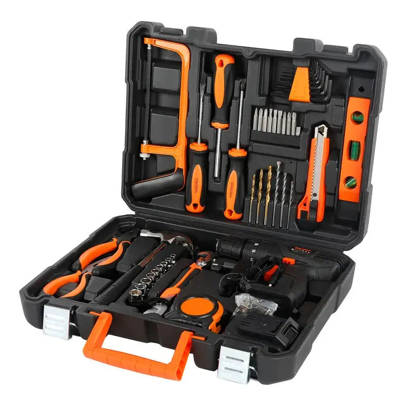 Kit Taladro 12v 10 Mm + Herramientas Manuales Y Accesorios