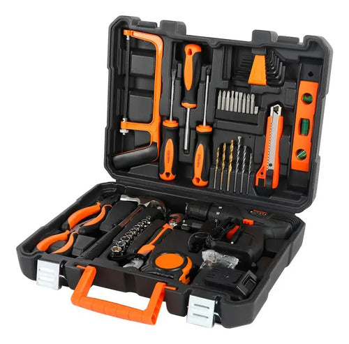 Kit Taladro 12v 10 Mm + Herramientas Manuales Y Accesorios