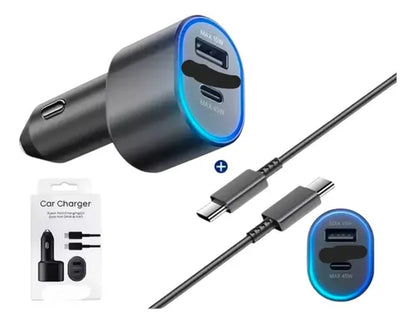 Caragador Para Auto C Rapida 45w/15w Compatible Para Samsung Negro