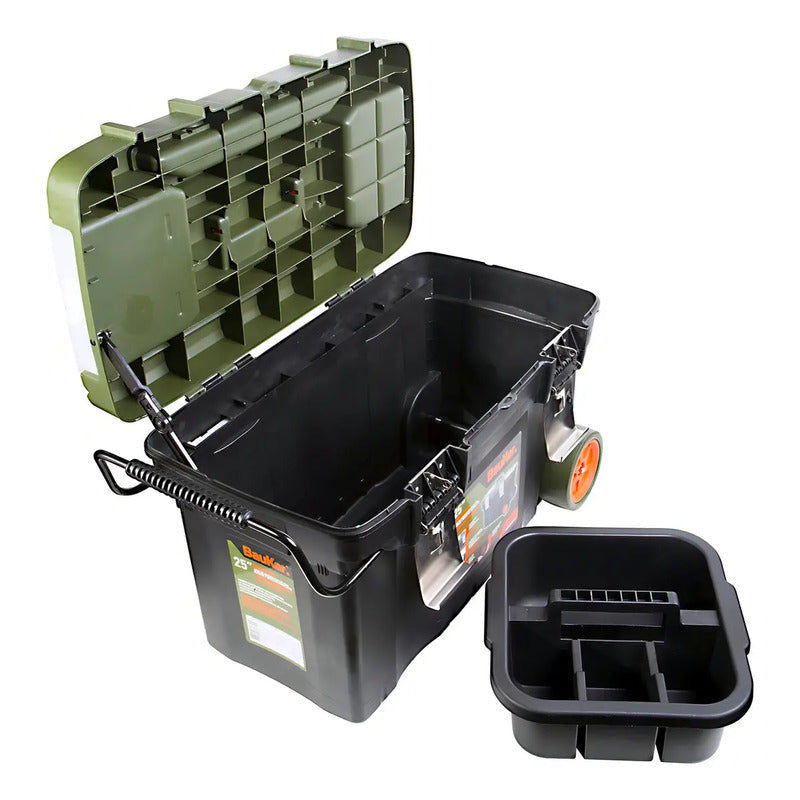 Caja De Herramientas Organizador 2ruedas 25pulgadas Bauker Verde