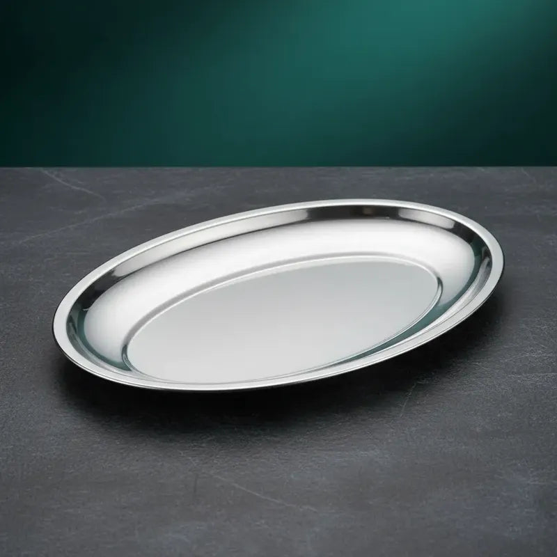 Pack 3 Bandejas Ovalada De Acero Plato Ensaladas Comida 30cm Acero Inoxidable