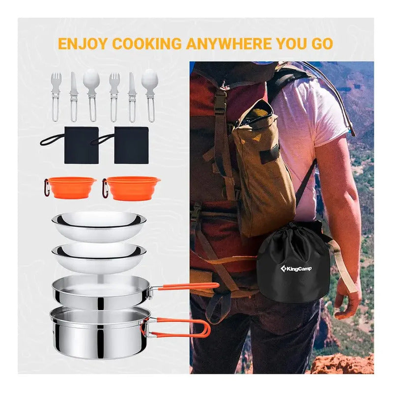Set Accesorios Cocina Camping Inox 2 Personas Plateado