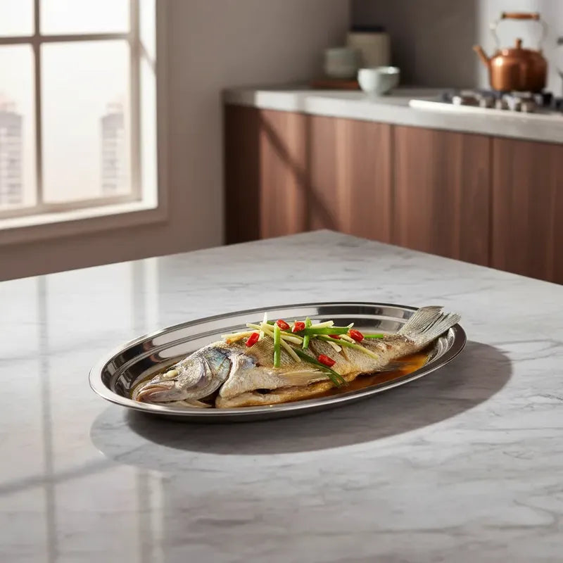 Pack 3 Bandejas Ovalada De Acero Plato Ensaladas Comida 40cm Acero Inoxidable
