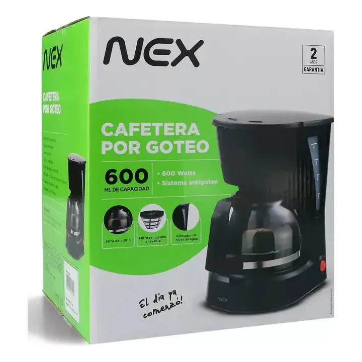 Cafetera Eléctrica Goteo 4 Tazas 650ml Automática Filtro Nex Negro