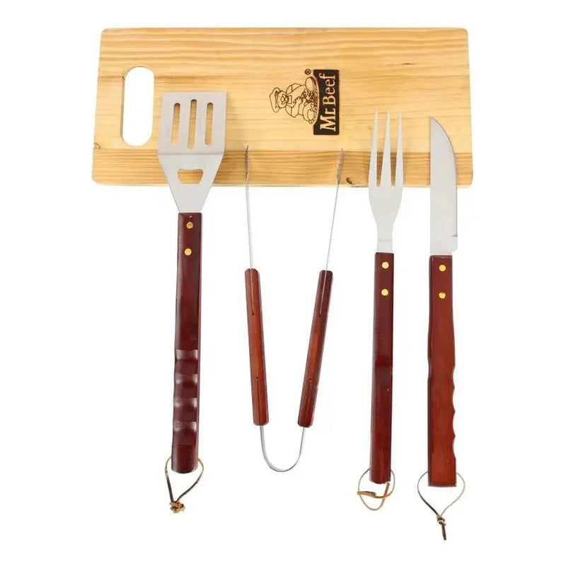 Kit De Herramientas Para Asado 4 Piezas Con Tabla
