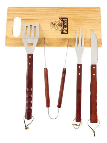 Kit De Herramientas Para Asado 4 Piezas Con Tabla