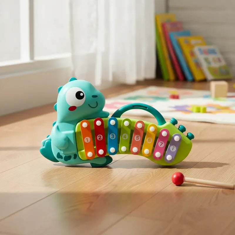 Xilófono Infantil Dinosaurio Musical Educativo 8 Notas Celeste
